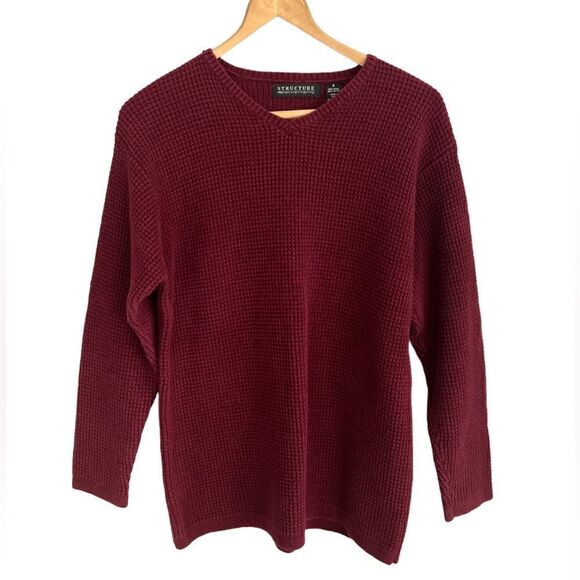 Men’s small structure vintage V-neck text chunky maroon sweater - Picture 1 of 11